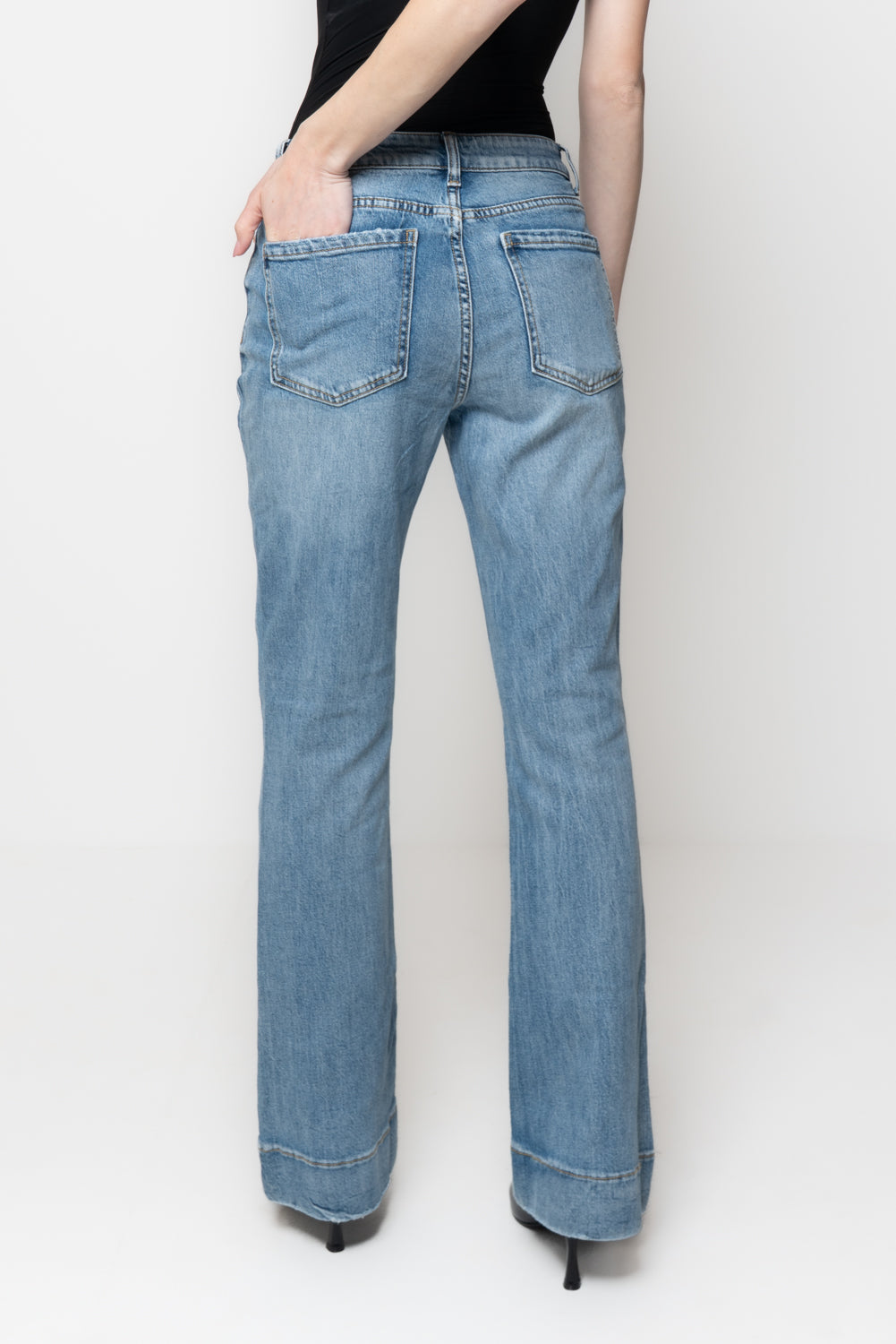 Jeans Donna Flare Vita Media Denim Chiaro