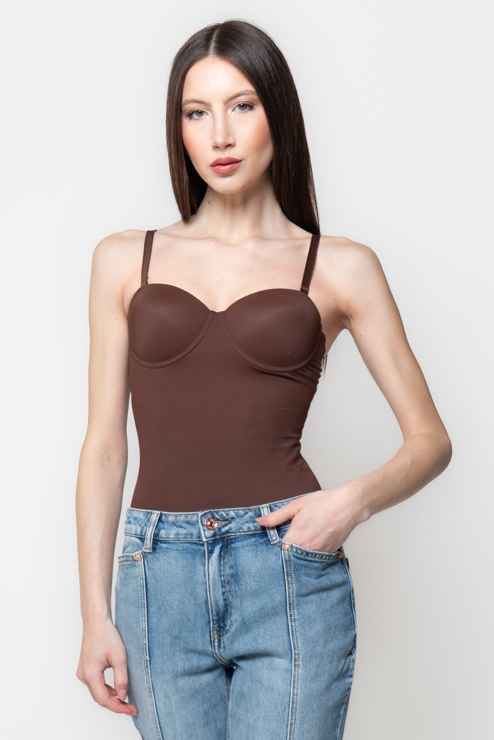 Body Donna Bordeaux con Coppe Strutturate Effetto Bustier