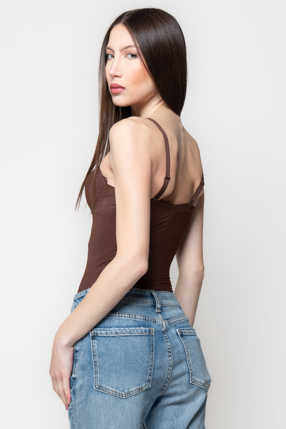 Body Donna Bordeaux con Coppe Strutturate Effetto Bustier