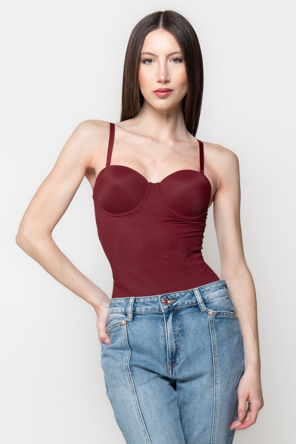 Body Donna Bordeaux con Coppe Strutturate Effetto Bustier Main image