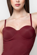 Body Donna Bordeaux con Coppe Strutturate Effetto Bustier