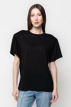 T-Shirt Donna Nera con Spalline Strutturate Oversize