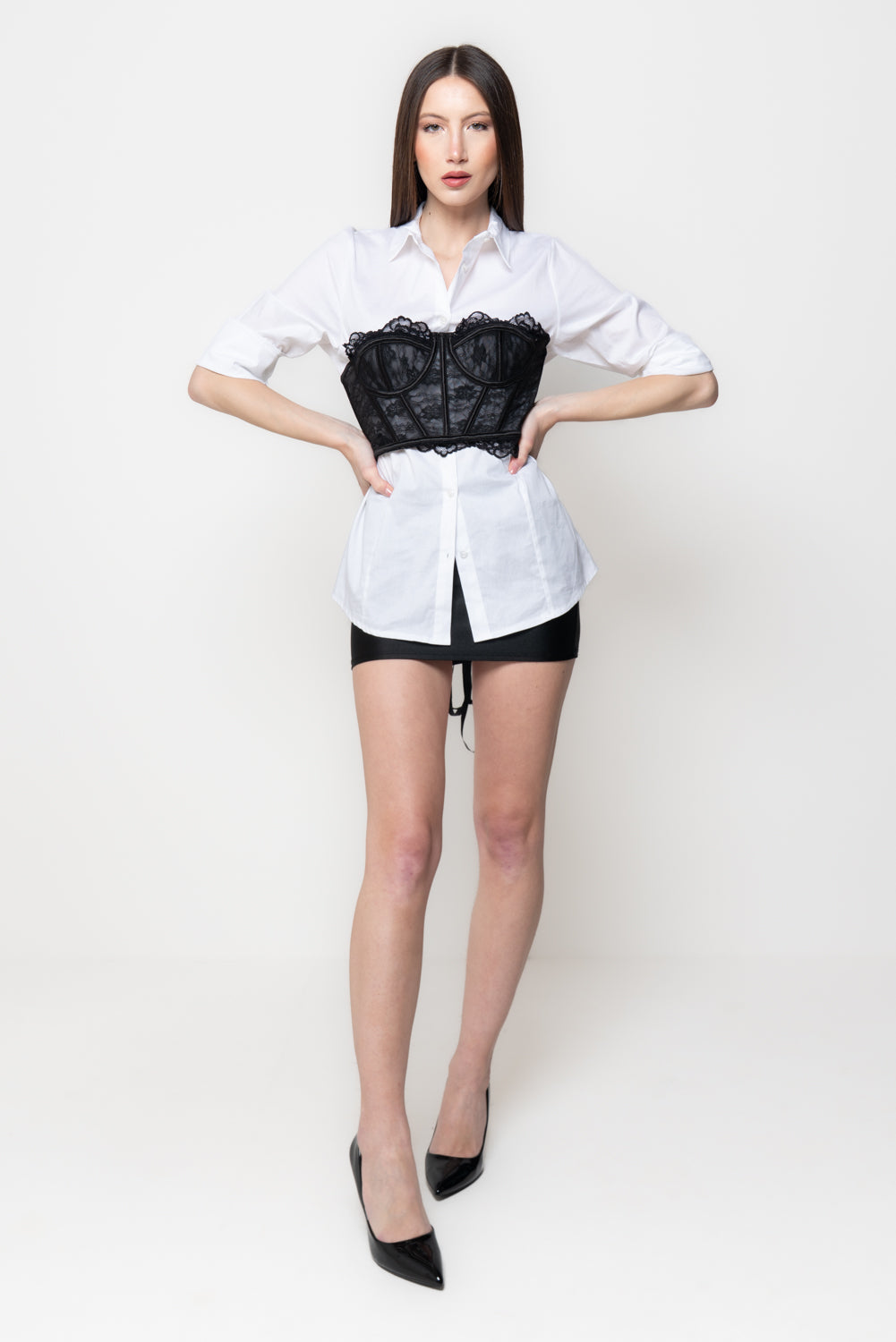Corsetto Donna Nero in Pizzo con Coppe Strutturate