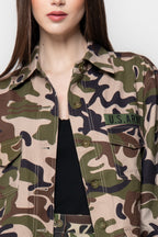 Giacca Donna Stile Militare Camouflage con Tasche Utility