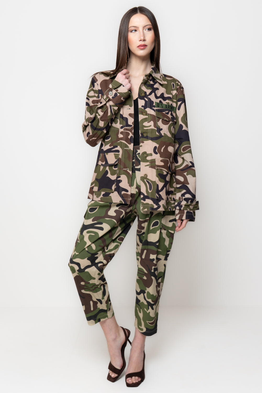 Giacca Donna Stile Militare Camouflage con Tasche Utility