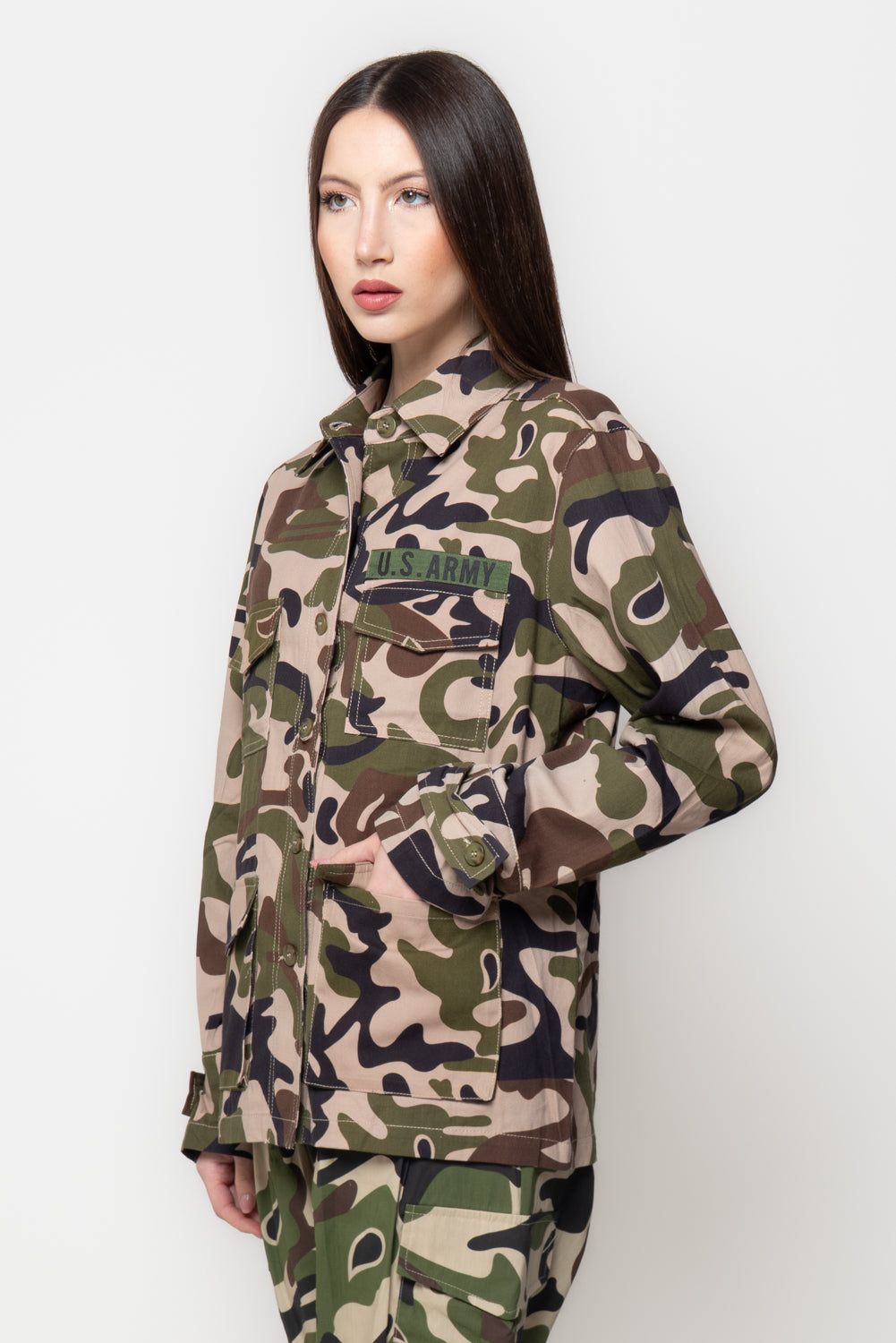 Giacca Donna Stile Militare Camouflage con Tasche Utility