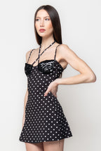 Miniabito Donna a Pois con Coppe in Pizzo e Spalline Incrociate