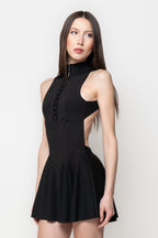 Abito Mini Nero Halter con Collo Alto e Schiena Scoperta