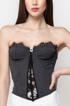 Corsetto Donna Gessato con Inserti in Pizzo
