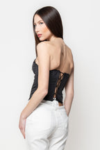 Corsetto Donna Gessato con Inserti in Pizzo