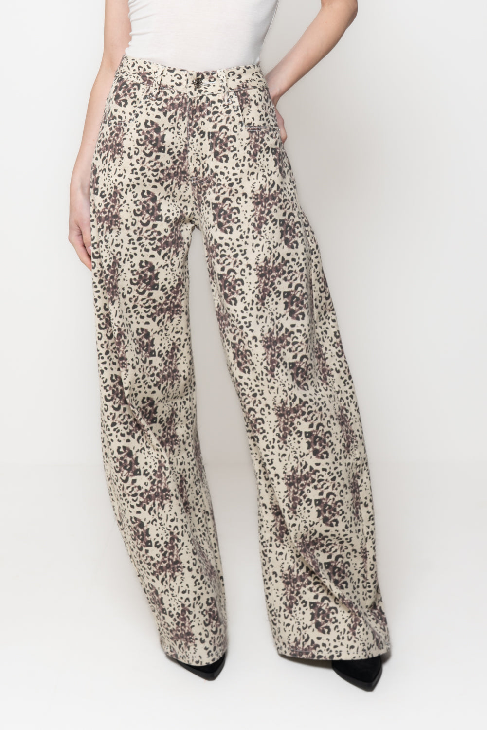 Pantalone Donna Animalier a Gamba Larga