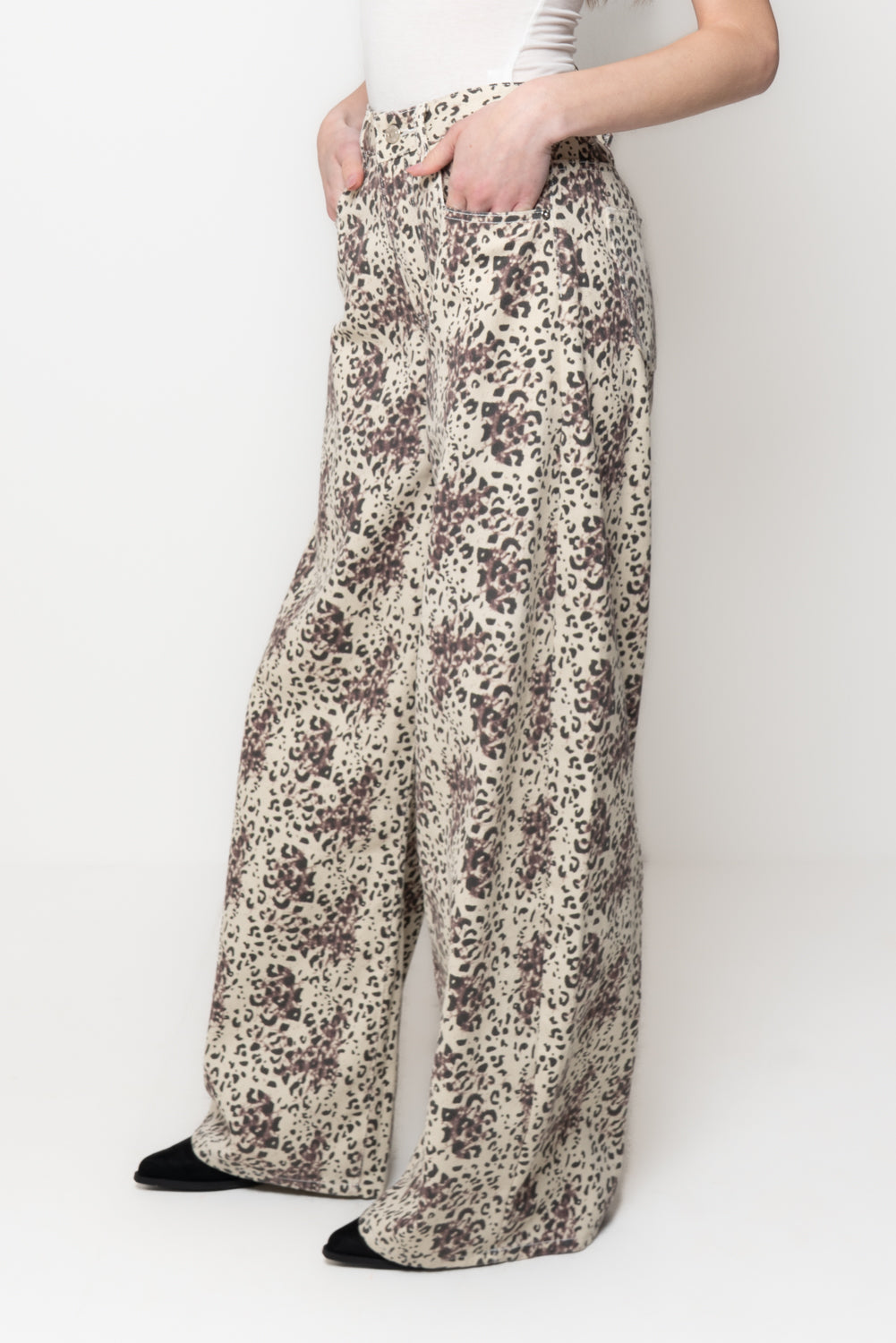 Pantalone Donna Animalier a Gamba Larga