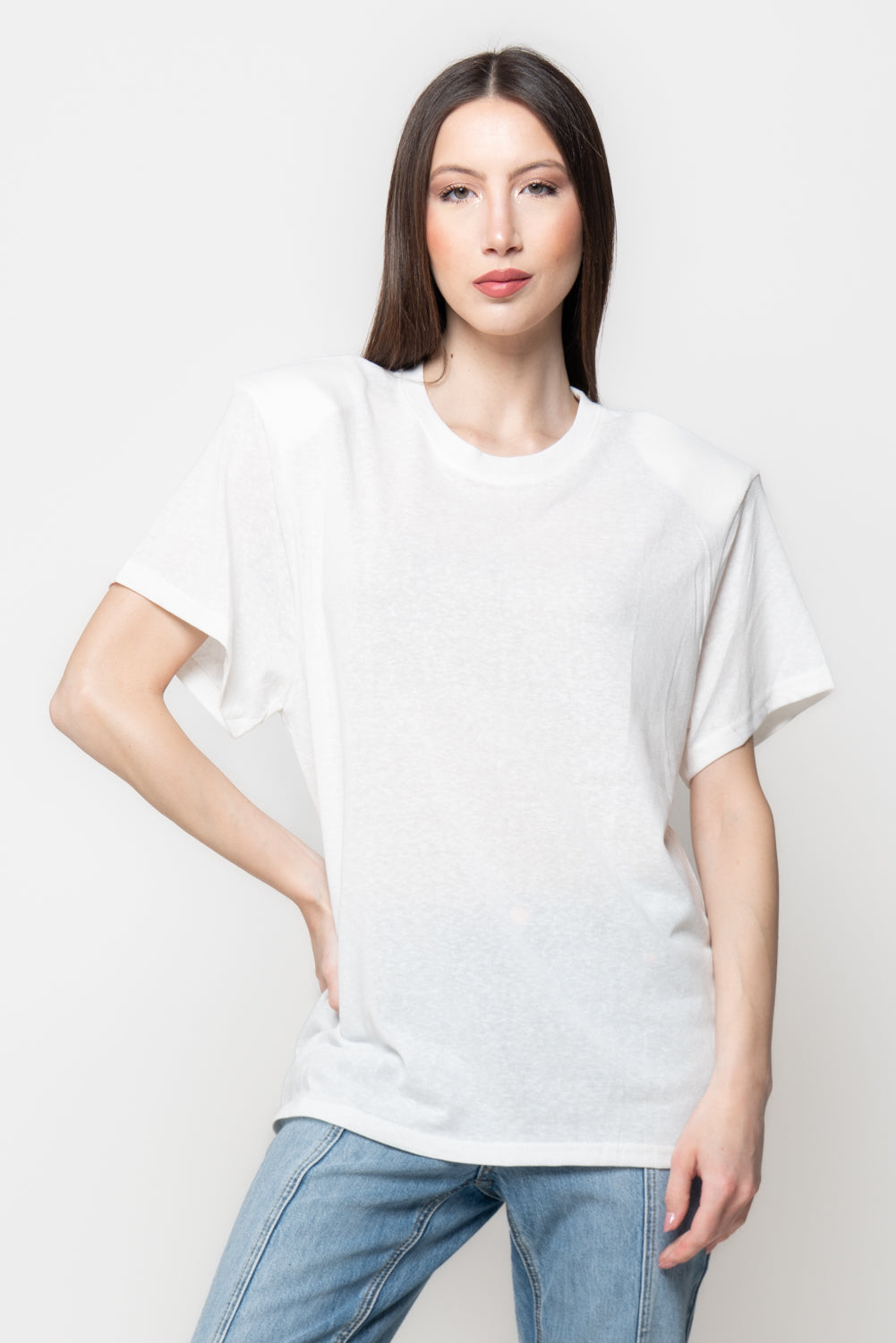 T-Shirt Donna Nera con Spalline Strutturate Oversize