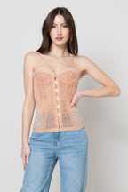Corsetto in Pizzo Nude con Bottoni Oro