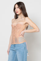 Corsetto in Pizzo Nude con Bottoni Oro
