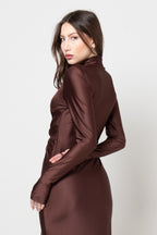 Abito Lungo Marrone Cioccolato con Scollo Deep-V