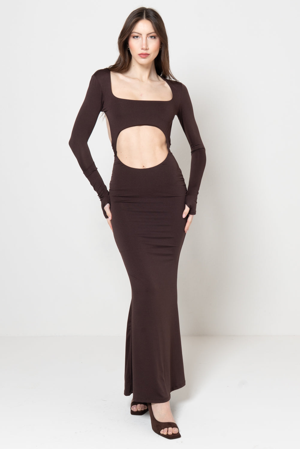 Abito Lungo con Cut-out Addominale e Schiena Scoperta