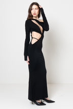Abito Lungo Nero Monospalla con Audaci Cut-out