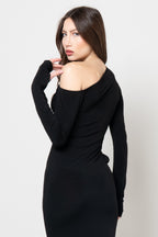 Abito Lungo Nero Monospalla con Audaci Cut-out