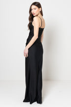 Abito Lungo Nero con Corpetto a Corsetto e Finitura Glitter